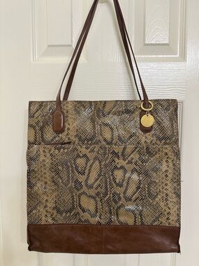 HOBO Brown Snake-Print Leather Tote